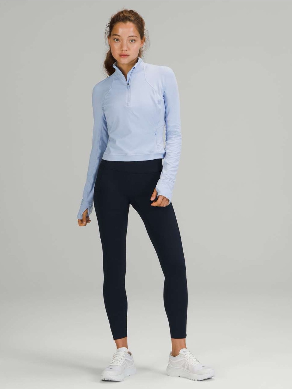 Lululemon Its Rulu Run Cropped Half-Zip in Blue Linen Size 6 - Picture 6 of 10